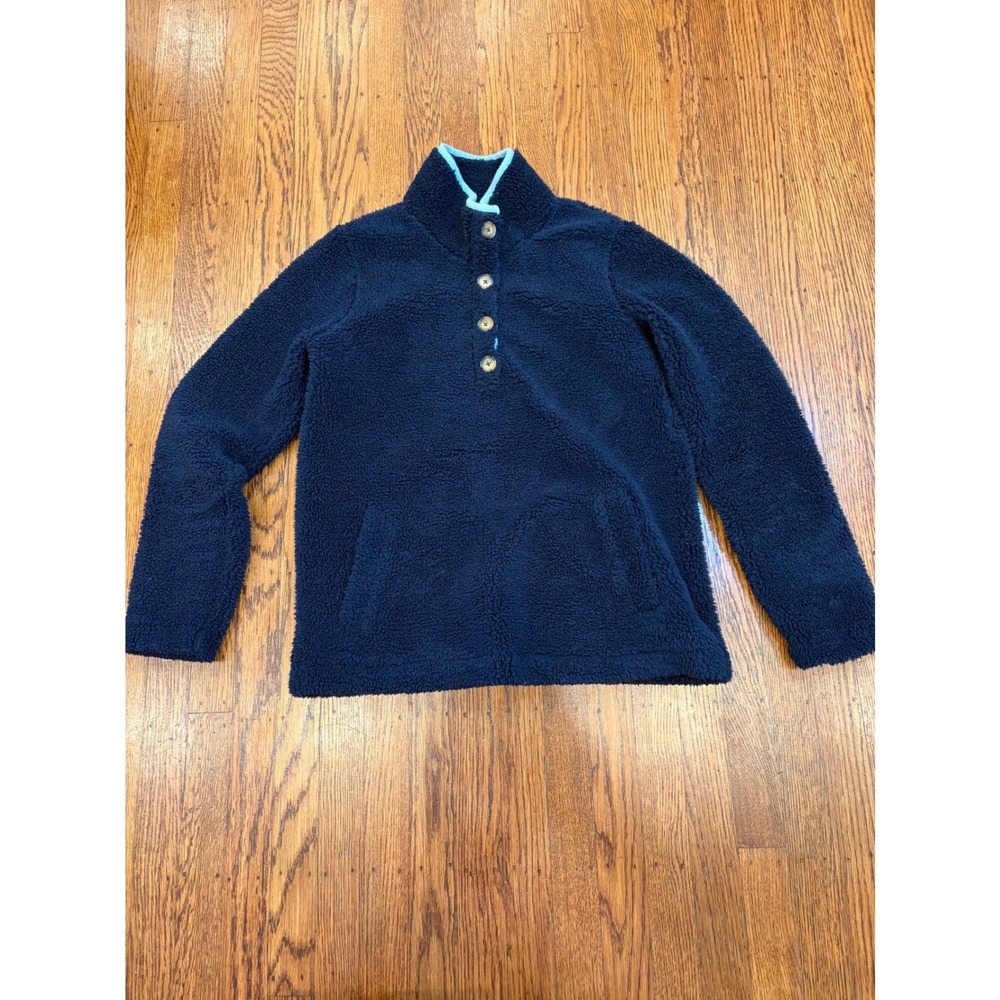 Boden Navy Blue Sherpa Fleece Button Neck Pullover Sweater Womens US 6 UK 10